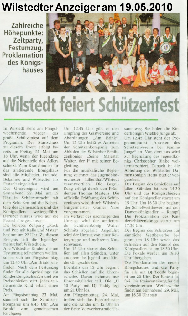 Bericht aus dem Wilstedter Anzeiger zum Sch&uuml;tzenfest 2010